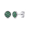925 Sterling Silver Round Emerald Cluster Stud Earrings