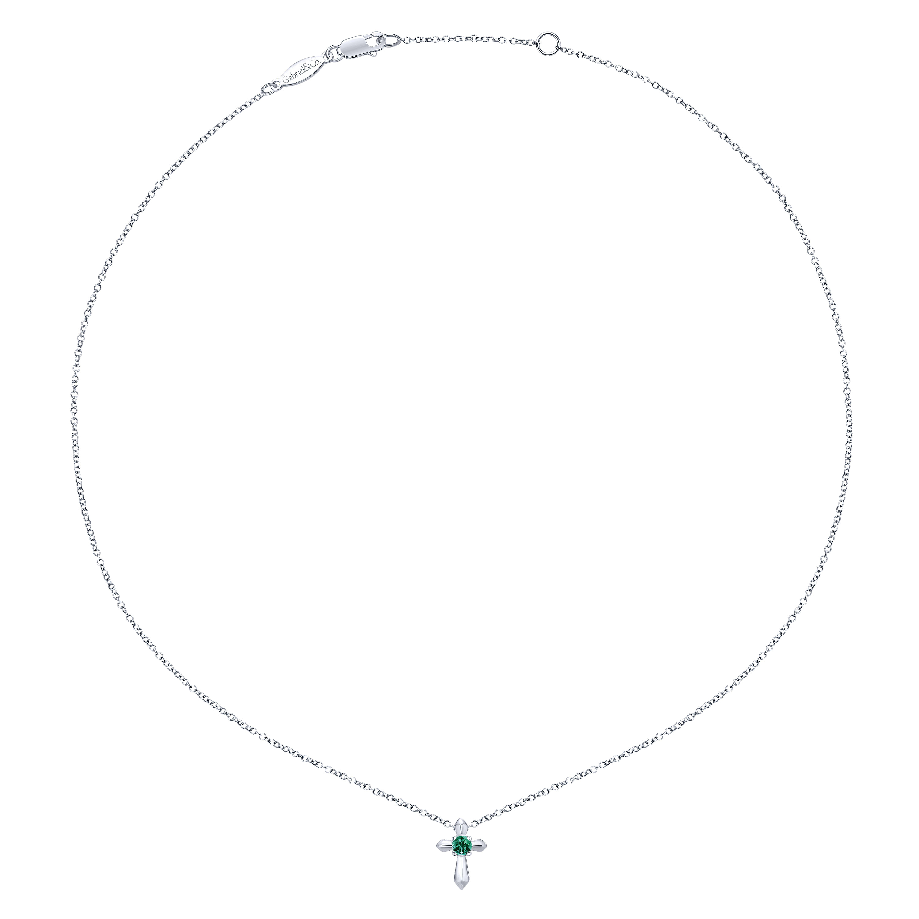 925 Sterling Silver Round Emerald Cross Necklace - Shot 2