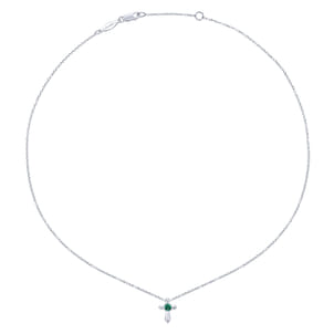 925 Sterling Silver Round Emerald Cross Necklace
