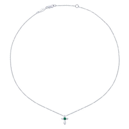 925 Sterling Silver Round Emerald Cross Necklace
