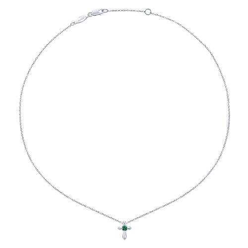 925 Sterling Silver Round Emerald Cross Necklace - Shot 2