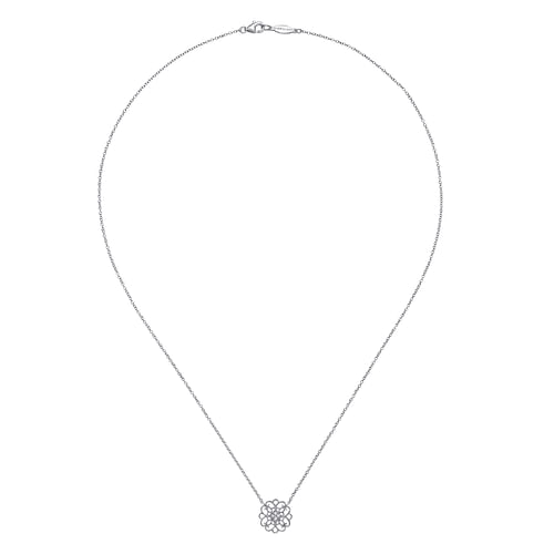 925 Sterling Silver Round Filigree White Sapphire Pendant Necklace - Shot 2