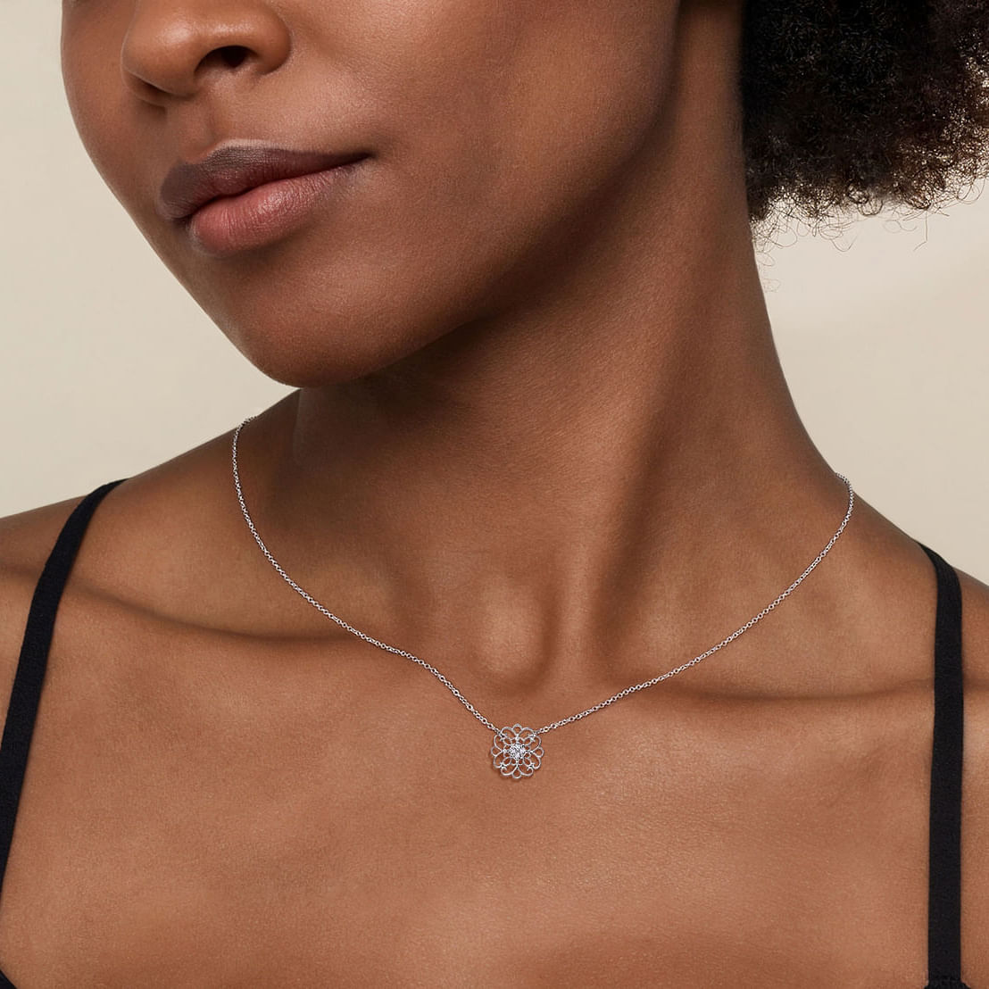 925 Sterling Silver Round Filigree White Sapphire Pendant Necklace