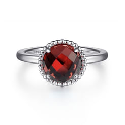925 Sterling Silver Round Garnet Bujukan Ring