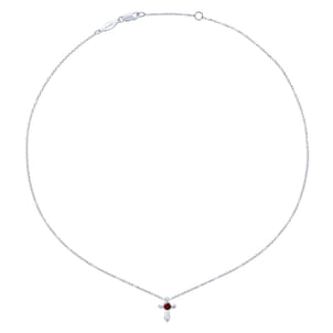 925 Sterling Silver Round Garnet Cross Necklace