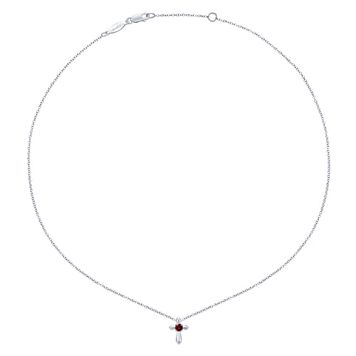 925 Sterling Silver Round Garnet Cross Necklace - Shot 2
