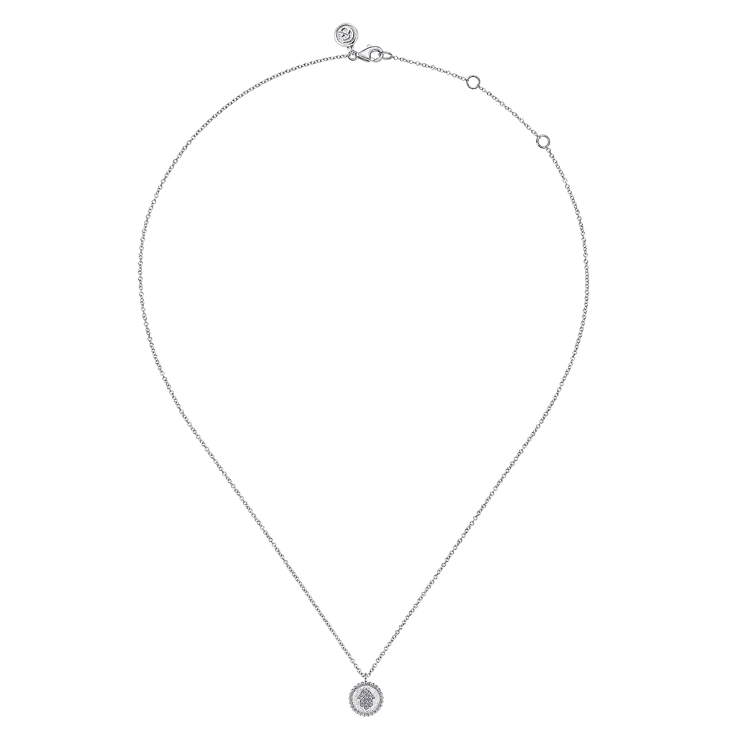 925 Sterling Silver Round Hamsa Pendant Necklace