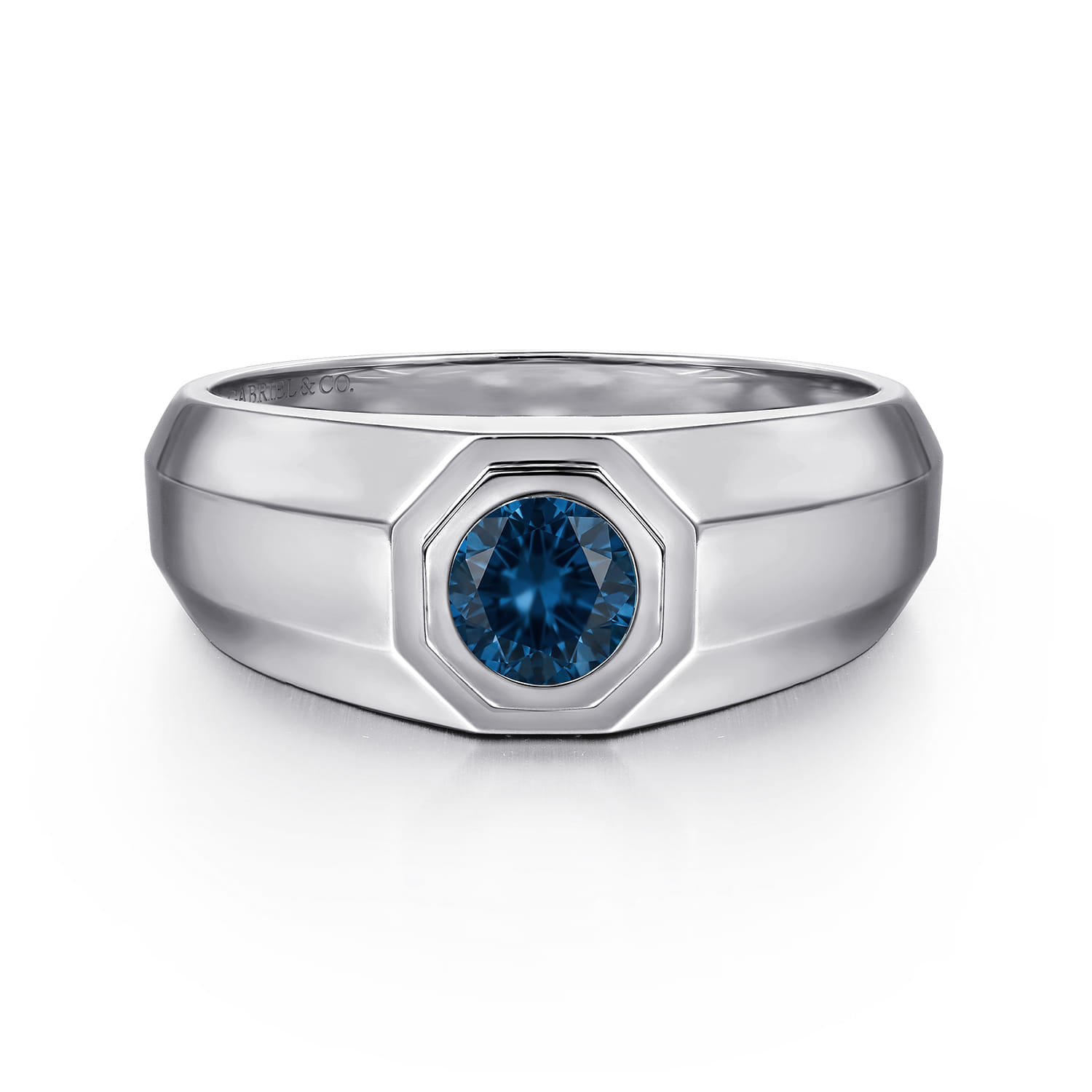 925 Sterling Silver Round London Blue Topaz Mens Engagement Ring in High Polish Finish - Shot 1
