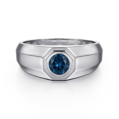 925 Sterling Silver Round London Blue Topaz Mens Engagement Ring in High Polish Finish