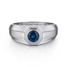 925 Sterling Silver Round London Blue Topaz Mens Engagement Ring in High Polish Finish