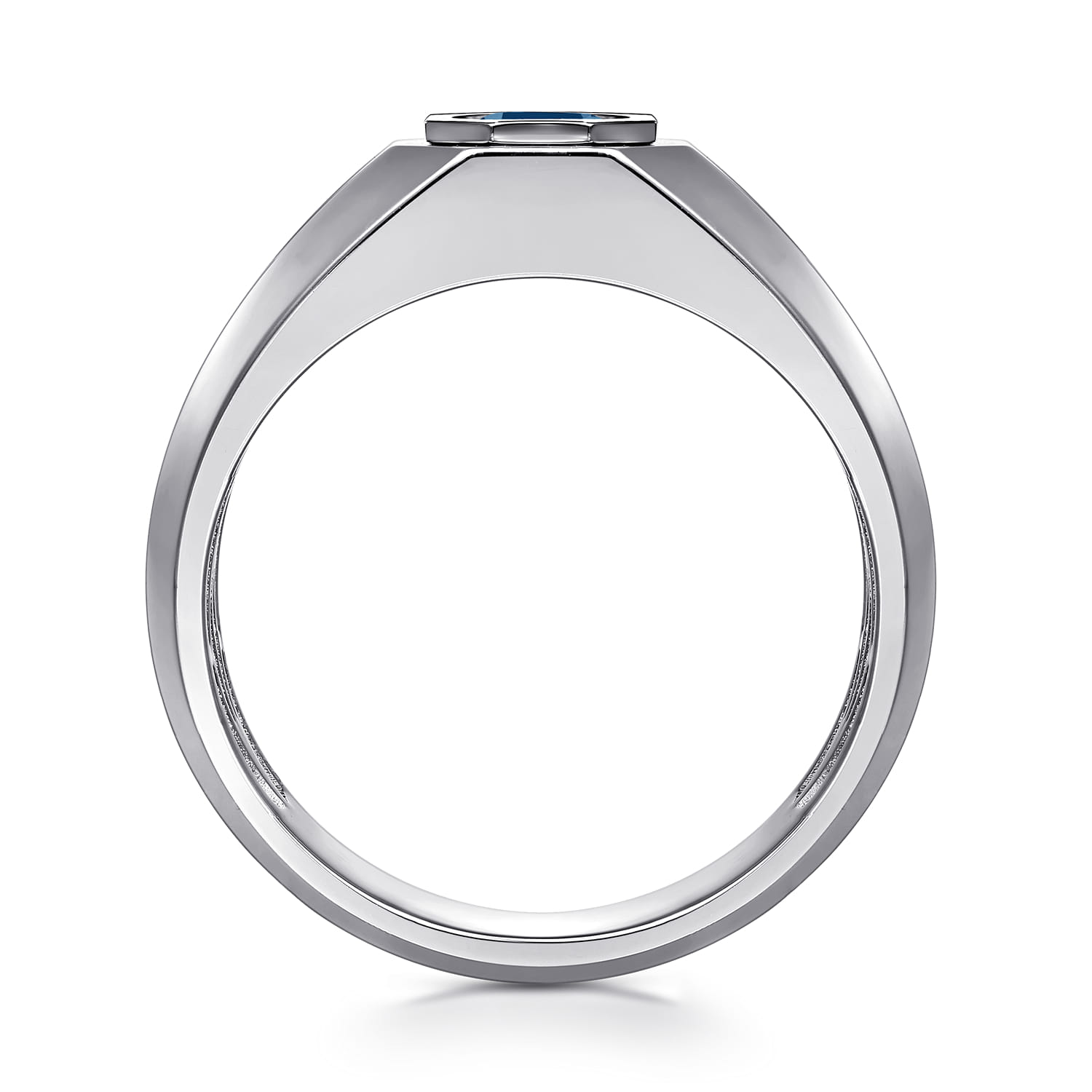 925 Sterling Silver Round London Blue Topaz Mens Engagement Ring in High Polish Finish - Shot 2