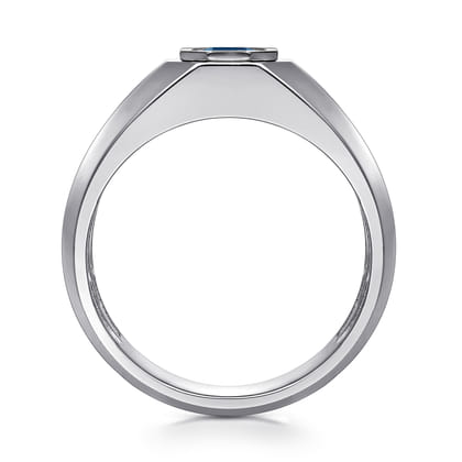 925 Sterling Silver Round London Blue Topaz Mens Engagement Ring in High Polish Finish