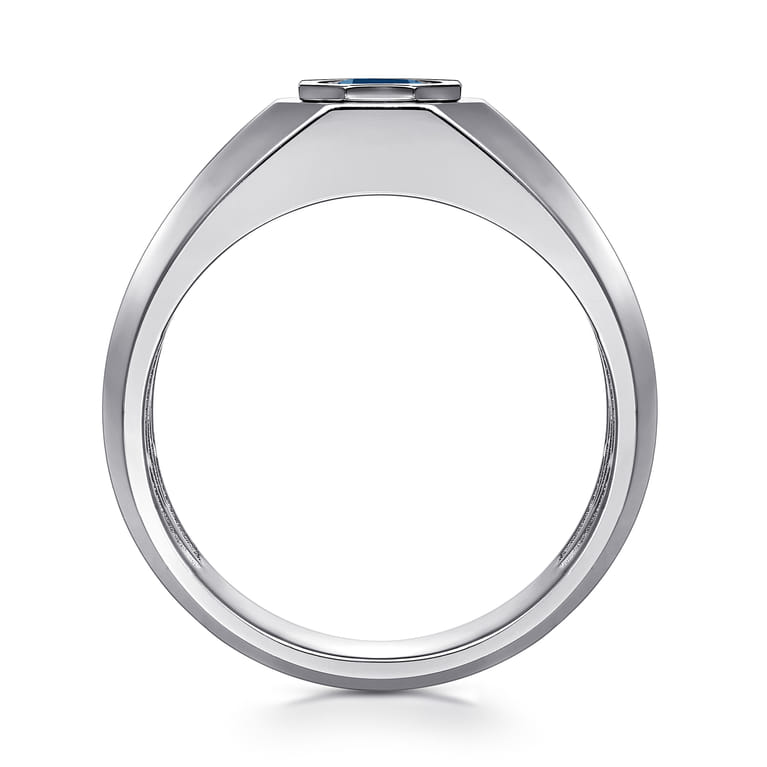 925 Sterling Silver Round London Blue Topaz Mens Engagement Ring in High Polish Finish - Shot 2