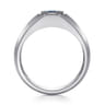 925 Sterling Silver Round London Blue Topaz Mens Engagement Ring in High Polish Finish