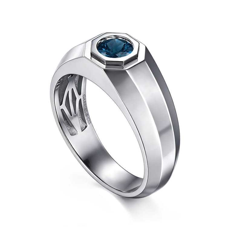 925 Sterling Silver Round London Blue Topaz Mens Engagement Ring in High Polish Finish - Shot 3