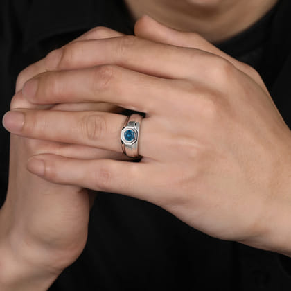 925 Sterling Silver Round London Blue Topaz Mens Engagement Ring in High Polish Finish