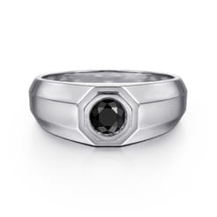 925 Sterling Silver Round Onyx Mens Engagement Ring in High Polish Finish