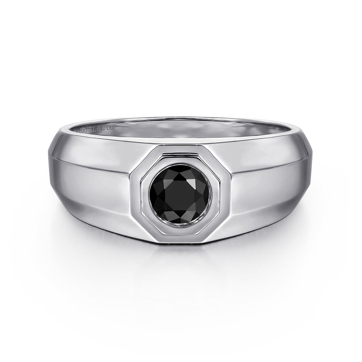 925 Sterling Silver Round Onyx Mens Engagement Ring in High Polish 