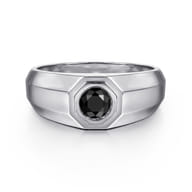 925 Sterling Silver Round Onyx Mens Engagement Ring in High Polish Finish