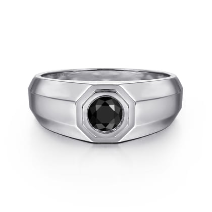 925 Sterling Silver Round Onyx Mens Engagement Ring in High Polish Finish