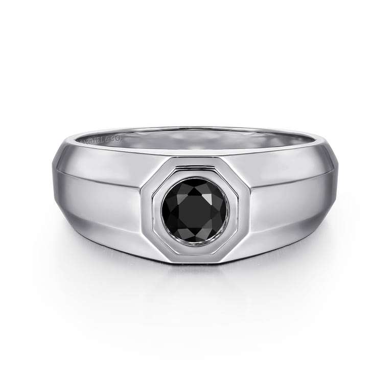 925 Sterling Silver Round Onyx Mens Engagement Ring in High Polish Finish - Shot 1