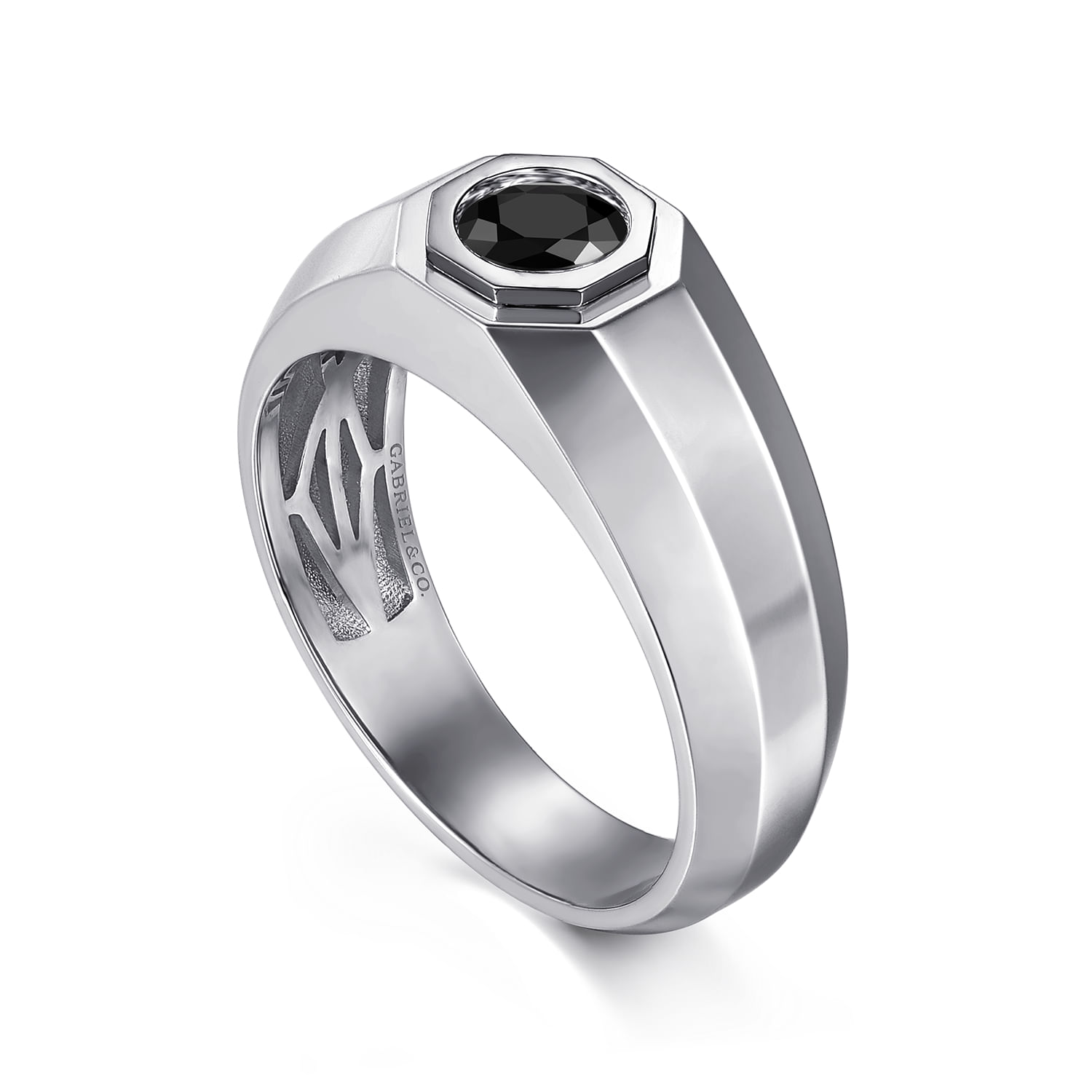 925 Sterling Silver Round Onyx Mens Engagement Ring in High Polish Finish