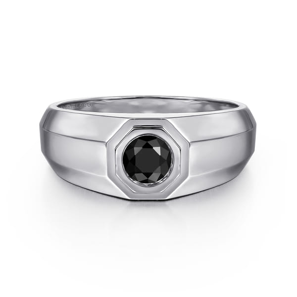 Sterling Silver Round Onyx Mens Signet Ring