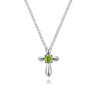 925 Sterling Silver Round Peridot Cross Necklace