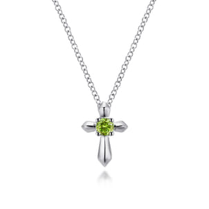 925 Sterling Silver Round Peridot Cross Necklace