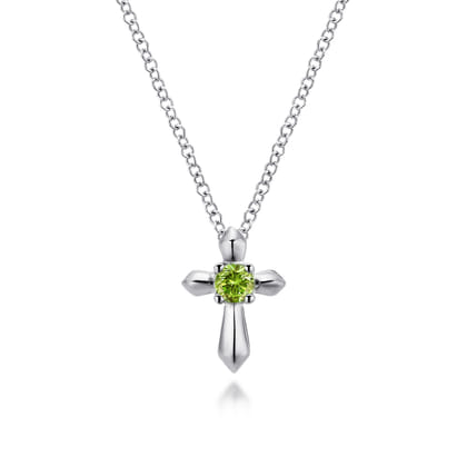 925 Sterling Silver Round Peridot Cross Necklace