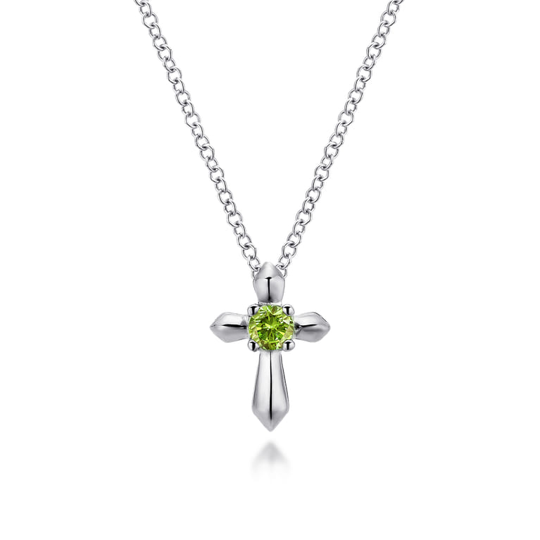 925 Sterling Silver Round Peridot Cross Necklace - Shot 1