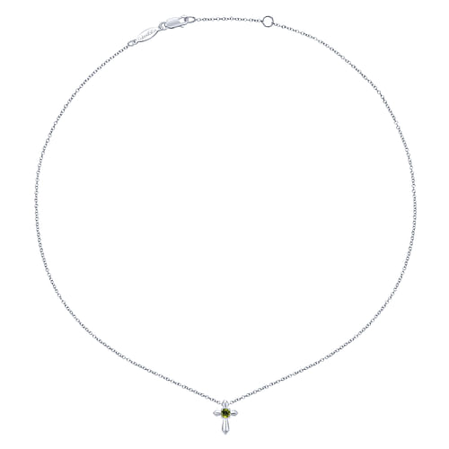 925 Sterling Silver Round Peridot Cross Necklace - Shot 2