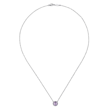 925 Sterling Silver Round Pink Amethyst Pendant Necklace