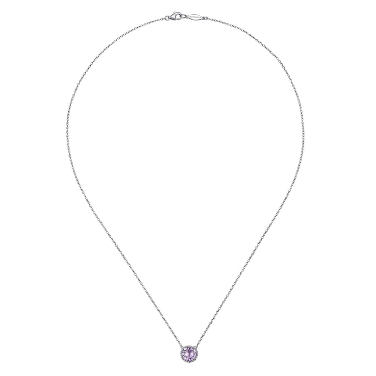 925 Sterling Silver Round Pink Amethyst Pendant Necklace - Shot 2