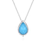 925 Sterling Silver Round Rock Crystal Turquoise Doublet Teardrop Pendant Necklace