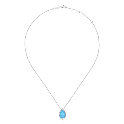 925 Sterling Silver Round Rock Crystal Turquoise Doublet Teardrop Pendant Necklace