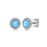 925 Sterling Silver Round Rock Crystal Turquoise Stud Earrings