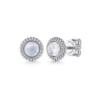 925 Sterling Silver Round Rock Crystal White MOP Stud Earrings