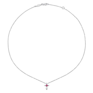 925 Sterling Silver Round Ruby Cross Pendant Necklace