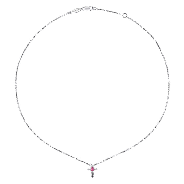 925 Sterling Silver Round Ruby Cross Pendant Necklace - Shot 2