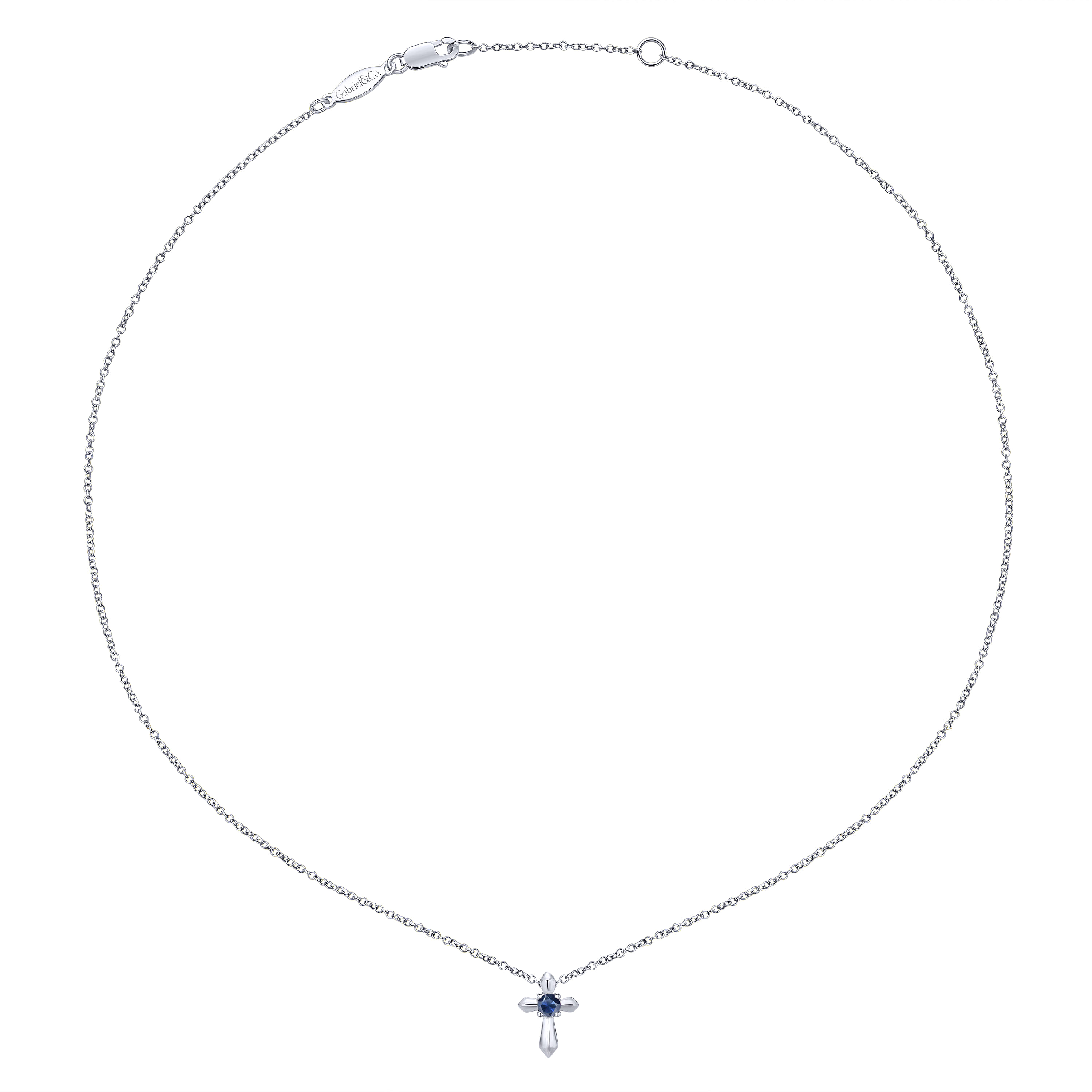 925 Sterling Silver Round Sapphire Cross Pendant Necklace - Shot 2
