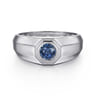925 Sterling Silver Round Sapphire Mens Engagement Ring in High Polish Finish