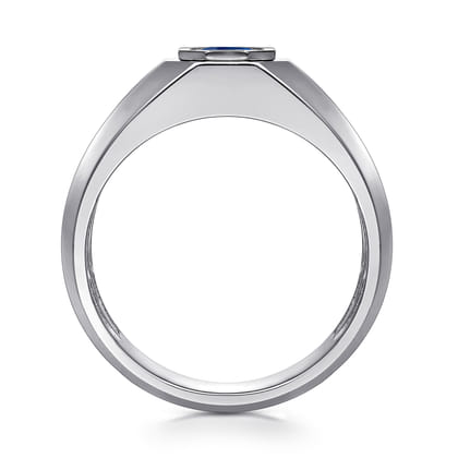 925 Sterling Silver Round Sapphire Mens Engagement Ring in High Polish Finish