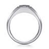 925 Sterling Silver Round Sapphire Mens Engagement Ring in High Polish Finish