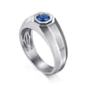 925 Sterling Silver Round Sapphire Mens Engagement Ring in High Polish Finish
