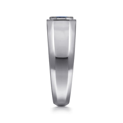 925 Sterling Silver Round Sapphire Mens Engagement Ring in High Polish Finish