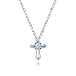 925 Sterling Silver Round Sky Blue Topaz Cross Necklace