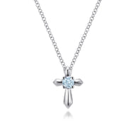 925 Sterling Silver Round Sky Blue Topaz Cross Necklace