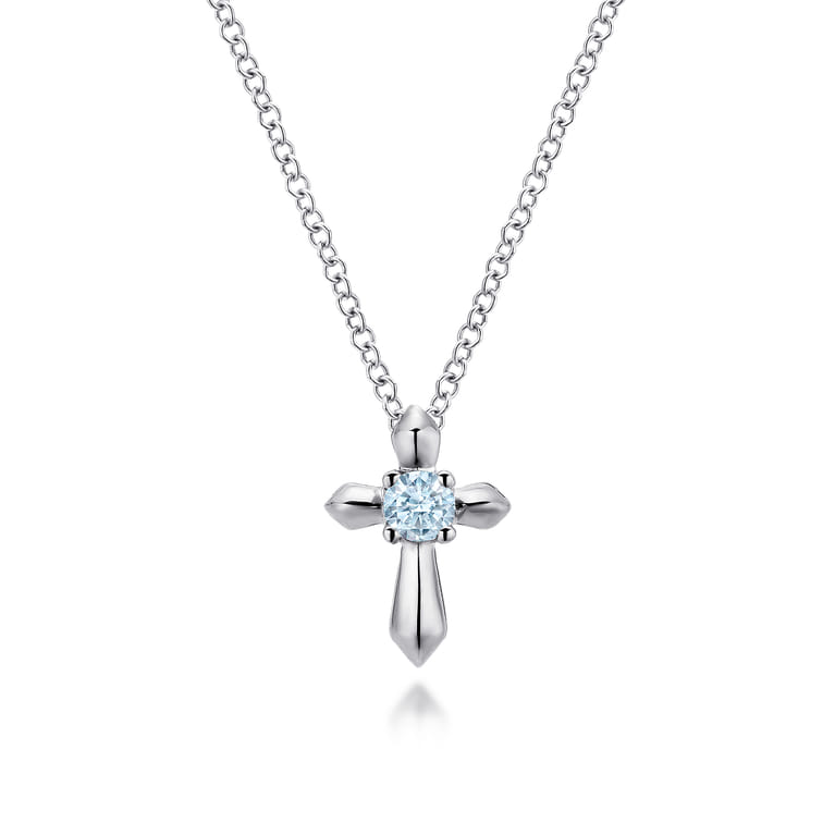 925 Sterling Silver Round Sky Blue Topaz Cross Necklace - Shot 1