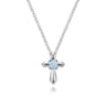 925 Sterling Silver Round Sky Blue Topaz Cross Necklace